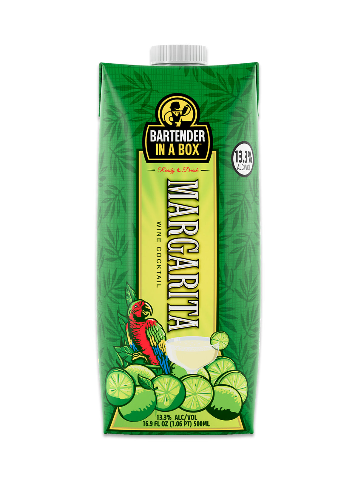 Bartender In A Box Margarita wine cocktail 500ml carton with lime and parrot tropical design